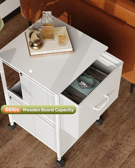DEVAISE 2 Drawer Mobile File Cabinet, Rolling Printer Stand with Open Storage Shelf, Fabric Vertical Filing Cabinet fits A4 or Letter Size for Home Office, White - LeafyLoom