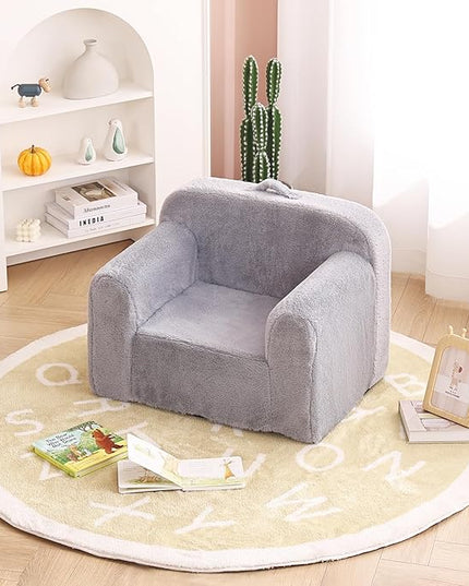 Tiita Kids Sofa, Children Couch with Carrying Handle & Side Pockets, Kids Foam Chair, Toddler Armrest Chair, Lightweight Children Sofa Chair, Kids Read Sofa for Girl or Boy (Grey) - LeafyLoom