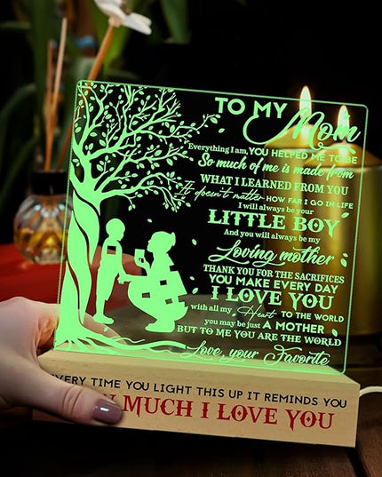to my Mom 3D Illusion Lamp w/Wooden Base USB Powered, Mom Acrylic Night Light, Gift from Daughter, Bonus Mom Stepmom Gift, Lamp Present for Mom Mother, Gift for Birthday Mothers Day - LeafyLoom