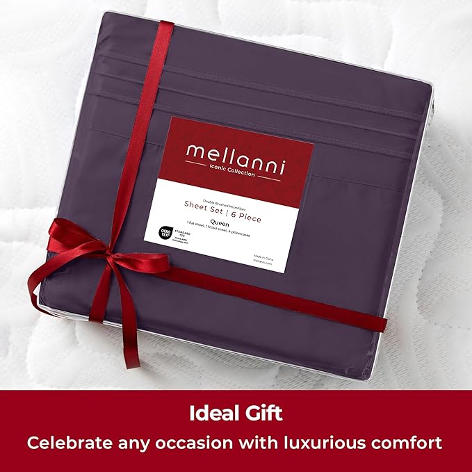 Mellanni King Sheets Set - 6 PC Iconic Collection Bedding Sheets & Pillowcases - Hotel Luxury, Ultra Soft, Cooling Bed Sheets - Deep Pocket up to 16 inch - 6 PC (King, Purple w/Extra Pillow Cases) - LeafyLoom