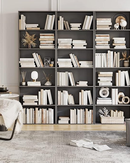 FOTOSOK 6-Tier Open Bookcase and Bookshelf, Freestanding Display Storage Shelves Tall Bookcase for Bedroom, Living Room and Office, Dark Gray - LeafyLoom