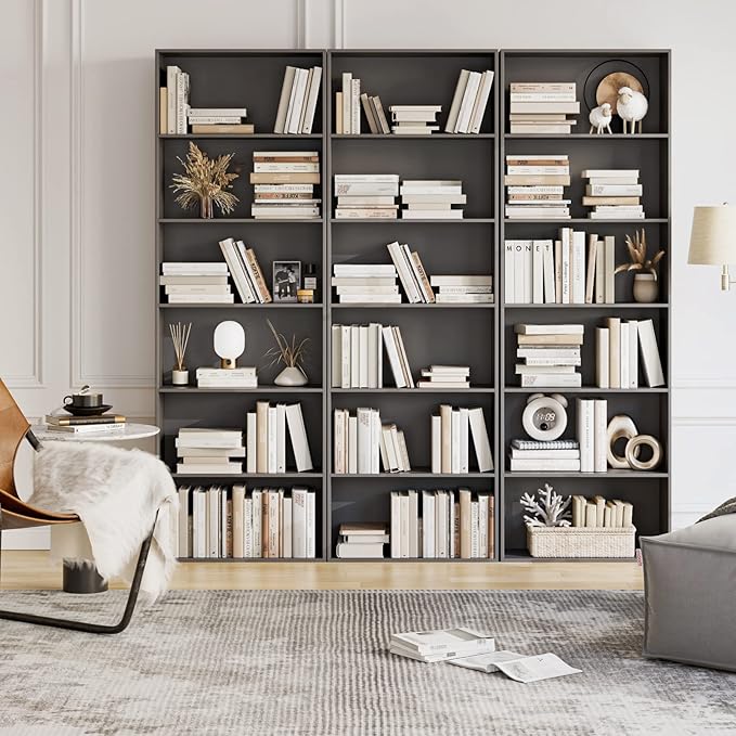 FOTOSOK 6-Tier Open Bookcase and Bookshelf, Freestanding Display Storage Shelves Tall Bookcase for Bedroom, Living Room and Office, Dark Gray - LeafyLoom