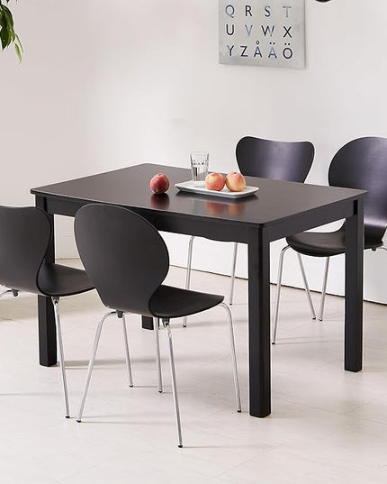 Livinia No.7 Mid-century Modern Wooden Dining Chairs Set of 2, Contemporary Stackable Bentwood Kitchen Interior Armless Chairs with Steel Legs (Black) - LeafyLoom