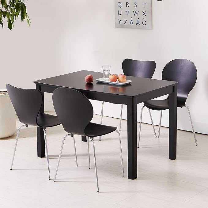 Livinia No.7 Mid-century Modern Wooden Dining Chairs Set of 2, Contemporary Stackable Bentwood Kitchen Interior Armless Chairs with Steel Legs (Black) - LeafyLoom