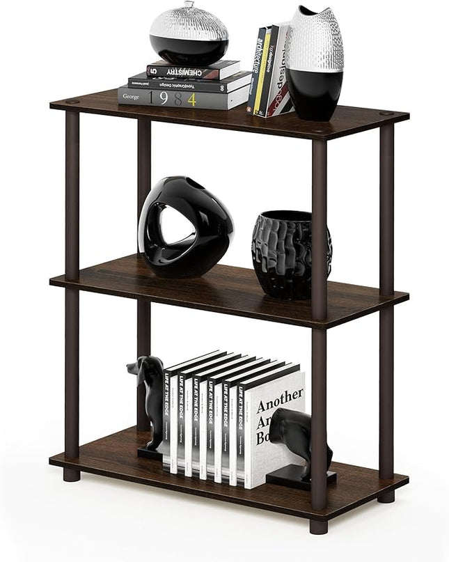 Furinno Turn-N-Tube 3-Tier Compact Multipurpose Shelf Display Rack, Walnut/Brown - LeafyLoom