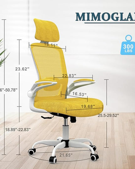 Mimoglad Office Chair, High Back Ergonomic Desk Chair with Adjustable Lumbar Support and Headrest, Swivel Task Chair with flip-up Armrests for Guitar Playing, 5 Years Warranty (Classic, Yellow) - LeafyLoom