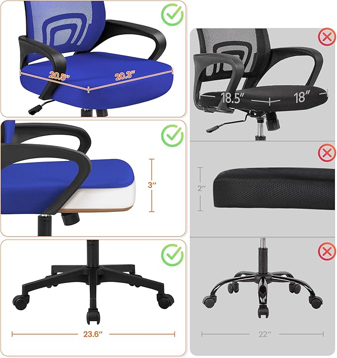 Yaheetech Office Computer Desk Chair Swivel Rolling, Cute Task Chair Ergonomic Conference Room, Mesh Work Study Chair Basic Comfy Desktop Chair with Wheels Arms, Blue - LeafyLoom