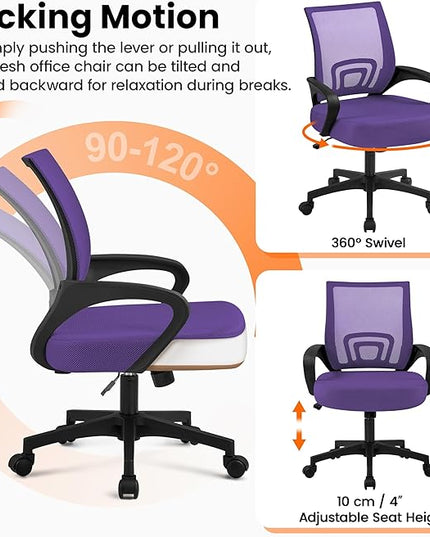 Yaheetech Office Chair Ergonomic Mesh Chair w/Lumbar Support Armrest Wheels Comfortable Racing Seat Adjustable Swivel Rolling Home Executive Mid Back Computer Chair for Adults, Purple - LeafyLoom