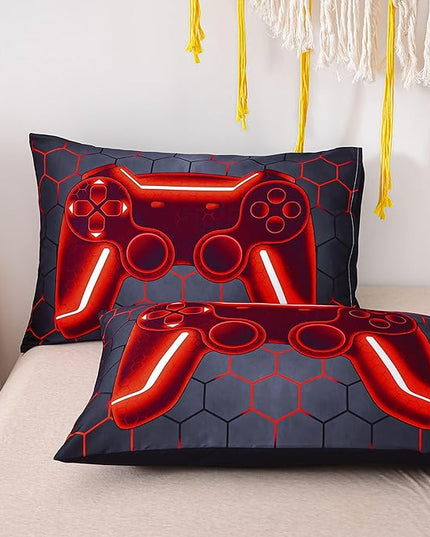 NTBED Game Console Comforter Set for Boys Girls Kids Geometric Lightweight Microfiber Bedding Sets (red, Queen) - LeafyLoom