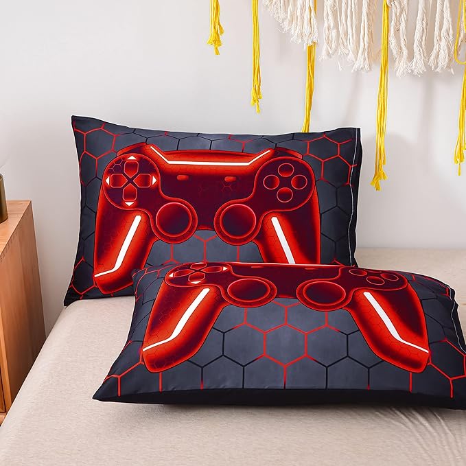 NTBED Game Console Comforter Set for Boys Girls Kids Geometric Lightweight Microfiber Bedding Sets (red, Queen) - LeafyLoom
