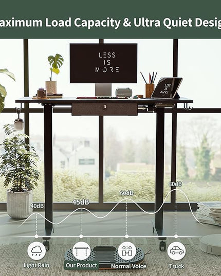 FEZIBO 55x 24 Inches Standing Desk with Drawer, Adjustable Height Electric Stand up Desk with Storage, Sit Stand Home Office Desk, Ergonomic Computer Desk, Black - LeafyLoom