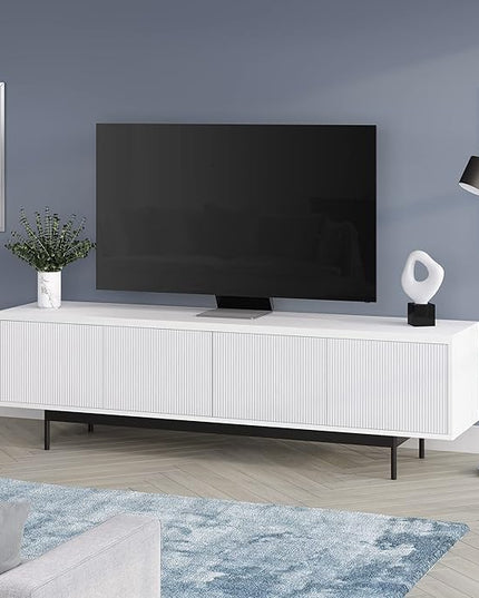 Henn&Hart Whitman TV Stand, 70" Wide, White - LeafyLoom