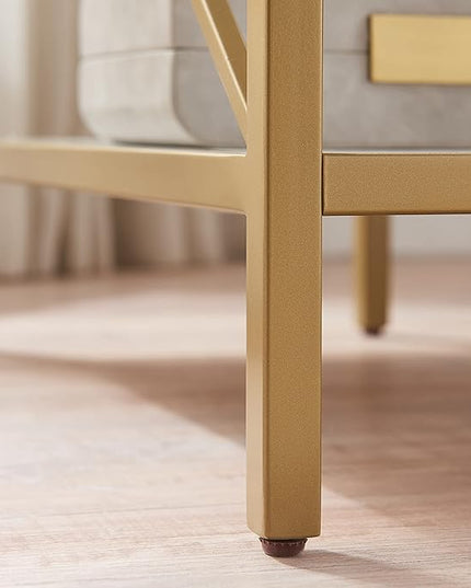 Leick Home 9217-WTGL Claudette Mixed Metal and Wood Side Table with Shelf, White/gold - LeafyLoom