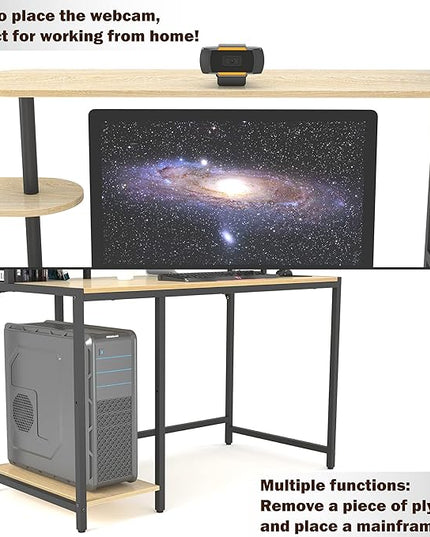 Anivia Computer Bookshelf Home Office, Study Table with Hutch & Adjustable Shelves, Sturdy Wooden Desk for Gaming, Easy Assemble, 49.2", Light Walnut - LeafyLoom