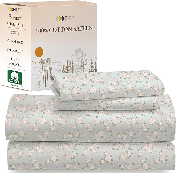 California Design Den Rose Sheet Set Twin XL, 100% Cotton 3 Pc Deep Pocket Twin XL Sheets & Pillowcase Set - Vintage Rose - LeafyLoom