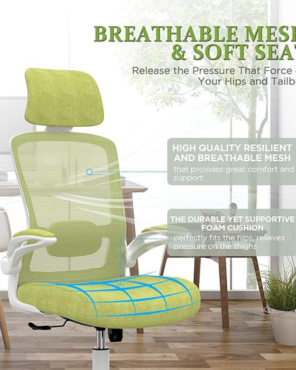 Mimoglad Office Chair, High Back Ergonomic Desk Chair with Adjustable Lumbar Support and Headrest, Swivel Task Chair with flip-up Armrests for Guitar Playing, 5 Years Warranty - LeafyLoom