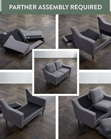 Edenbrook Jensen Upholstered Loveseat - Gray Upholstered Loveseat - Living Room Furniture - Small Loveseat- Seats Two - Scoop Arm Modern Couch - Couches for Living Room, Loveseat - LeafyLoom