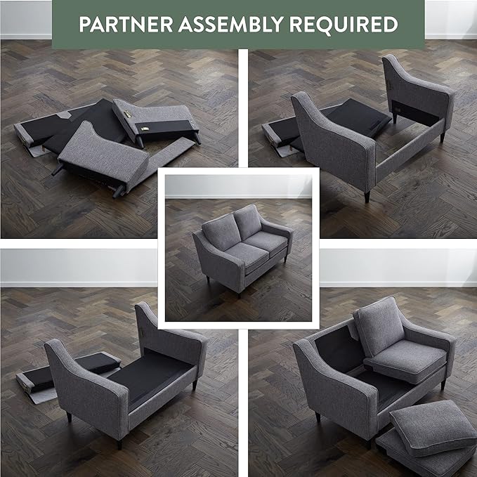 Edenbrook Jensen Upholstered Loveseat - Gray Upholstered Loveseat - Living Room Furniture - Small Loveseat- Seats Two - Scoop Arm Modern Couch - Couches for Living Room, Loveseat - LeafyLoom