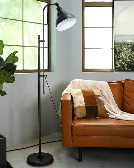 VONLUCE Floor Lamp, 65'' Tall Industrial Floor Lamp, Adjustable Height & Head Vintage Metal Standing Reading Pole Lamp, Floor Lamps for Living Room, Bedroom, Office, Farmhouse - LeafyLoom