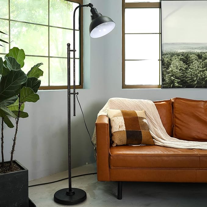 VONLUCE Floor Lamp, 65'' Tall Industrial Floor Lamp, Adjustable Height & Head Vintage Metal Standing Reading Pole Lamp, Floor Lamps for Living Room, Bedroom, Office, Farmhouse - LeafyLoom