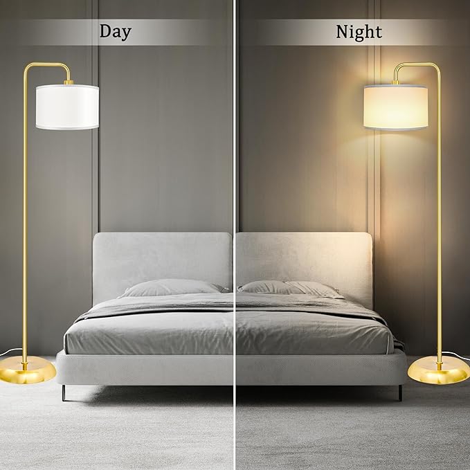 [Upgraded] LED Floor Lamp for Living Room, 3 Color Temperature Floor Lamp with Foot Switch Modern Standing Lamp Tall Pole Floor Reading Lamp for Bedroom, Study Room, Office, 9W Bulb Included, Gold - LeafyLoom