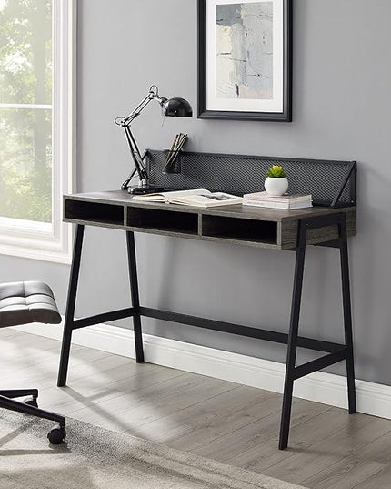 Walker Edison Jones Urban Industrial Metal Mesh Back Writing Desk, 42 Inch, Cerused Ash Grey - LeafyLoom
