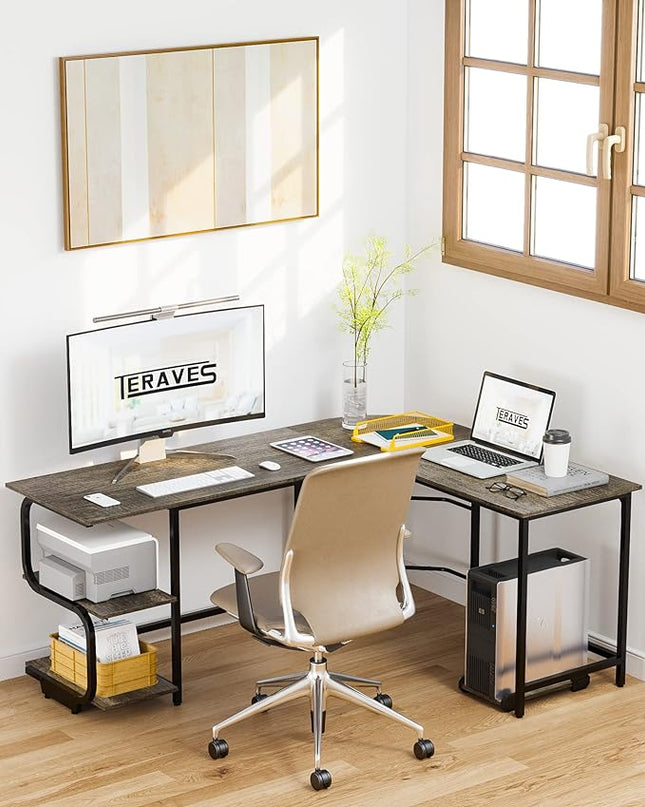 Teraves Reversible L Shaped Desk with Large Surface, 69 Inch Sturdy Corner Desk with Storage Shelves, Premium Office Computer Desk Workstation for Home Office Gaming - LeafyLoom