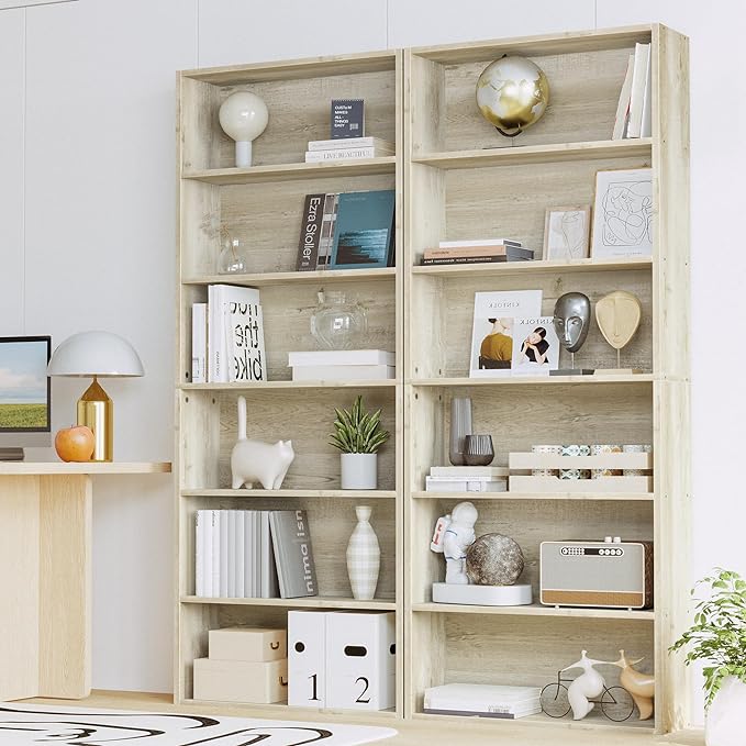 IRONCK Bookshelves and Bookcases Set of 2 Floor Standing 6 Tier Display Storage Shelves 70in Tall Bookcase Home Decor Furniture for Home Office, Living Room - LeafyLoom