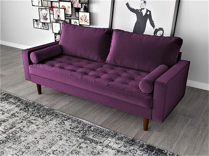 S5458 Mid Century Modern Velvet Upholstered Tufted Living Room Sofa, 69.68", Eggplant - LeafyLoom