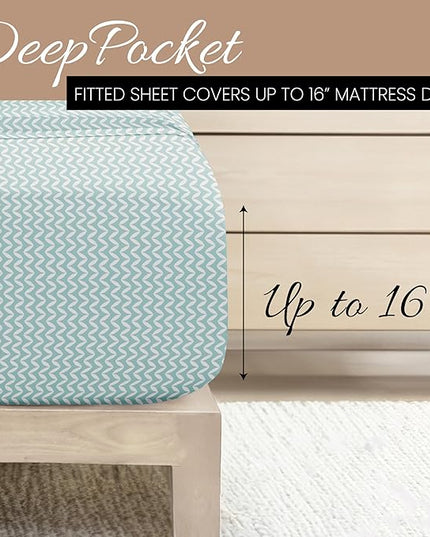 4 Piece Full Bedding Sheet Set (Light Blue Chevron) - Sleep Better Than Ever with These Ultra-Soft & Cooling Bed Sheets for Your Full Size Bed - Deep Pocket Fits 16" Mattress - LeafyLoom