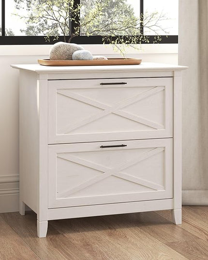 Bush Furniture Key West 2 Lateral File Cabinet | Document Storage & Key West Bookcase Shelf in Linen White Oak | Farmhouse Bookshelf Display Cabinet - LeafyLoom