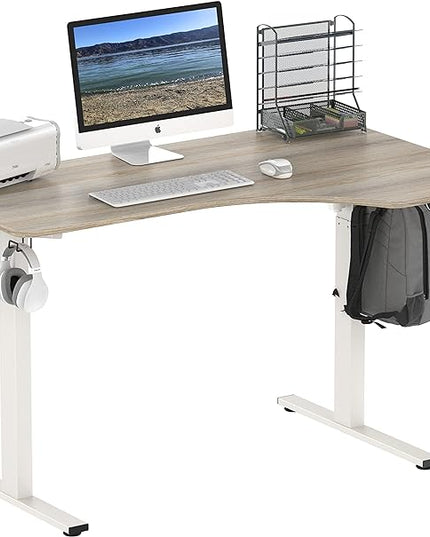 SHW 55-Inch Large Electric Height Adjustable L-Shaped Standing Desk with Right Facing Corner, Oak - LeafyLoom