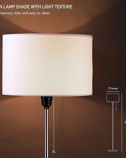 O’Bright Ted - Drum Shade Standing Lamp, Pull Chain Switch, E26 Socket, Modern Minimalist Design, Simple Floor Lamp for Living Room, Bedroom, Office, Brushed Nickel - LeafyLoom