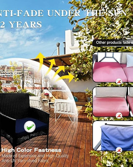 ClawsCover 3Pack Outdoor Seat Cushions Replacement Covers Fit for 4 Pieces Wicker Rattan Furniture Patio Conversation Set Loveseat Chair,38x19x2,19x19x2,Navy-Large (Include Cover Only) - LeafyLoom