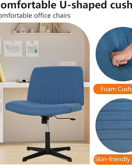 FDW Criss Cross Chair Armless Cross Legged Office Desk Chair Adjustable Swivel Ergonomic Gaming Chair No Wheels Backrest with Wide Seat Native Sponge Computer Task Vanity Chair for Home Office,Blue - LeafyLoom