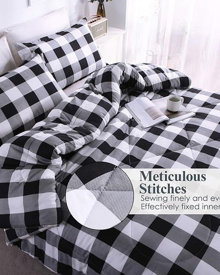 Andency Black Plaid Comforter Set Queen Size (90x90 Inch), 3 Pieces (1 Gingham Comforter and 2 Pillowcases), Summer Lightweight Microfiber Buffalo Check Down Alternative Comforter Set - LeafyLoom