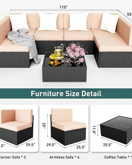 Pamapic 7 Pieces Outdoor Sectional Furniture，Wicker patio sectional furniture sets，All-Weather Rattan Sectional Sofa Conversation Set with Coffee Table and Washable Couch Cushions Covers - LeafyLoom
