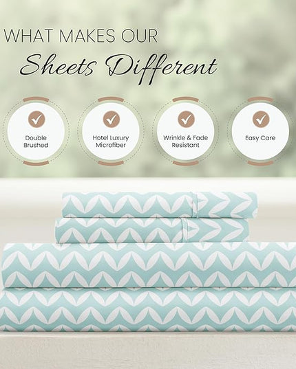 Linen Market 4 Piece King Bedding Sheet Set (Light Blue Chevron) - Sleep Better Than Ever with These Ultra-Soft & Cooling Bed Sheets for Your King Size Bed - Deep Pocket Fits 16" Mattress - LeafyLoom