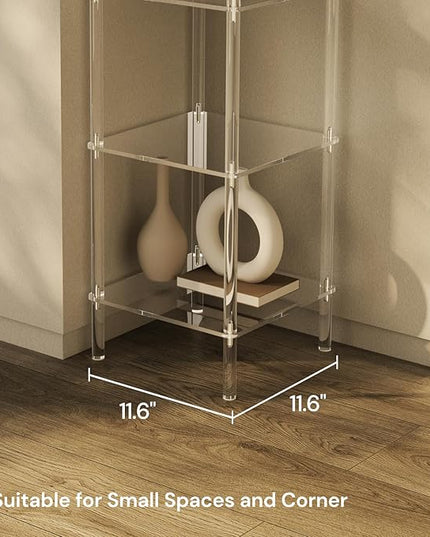 5 Tier Square Acrylic Bookshelf, Small Bookcase with Acrylic Fittings for Fixing to Wall, Corner Display Shelf for Living Room, Bedroom, Bathroom, Small Spaces, Clear, 11.6'' W x 44'' H - LeafyLoom