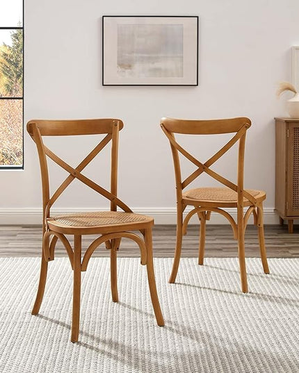 Modway Gear Rustic Modern Farmhouse Elm Wood Rattan Two Dining Chairs in Walnut - LeafyLoom