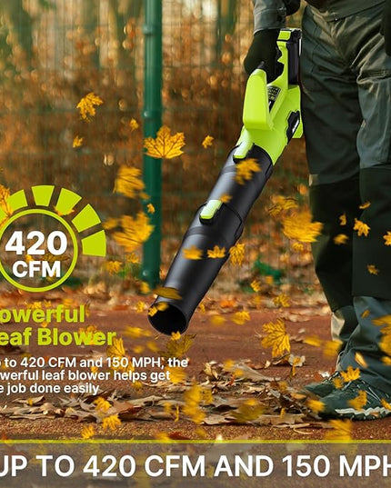 Leaf Blower, 21V Electric Cordless Leaf Blower, 2 X 2.0Ah Batteries and Charger Included, Lightweight Leaf Blower for Patio Cleaning, Lawn Care, Blowing Leaves and Dust, etc. - LeafyLoom