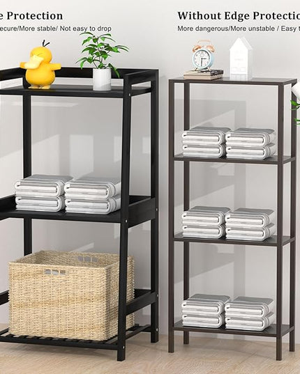 Bathroom Shelves, 3 Tier Ladder Shelf Bamboo Nightstand Open Shelving, Bookshelf Bookcase End Table Plant Stand for Living Room, Bedroom, Bathroom, Kitchen, Balcony - LeafyLoom