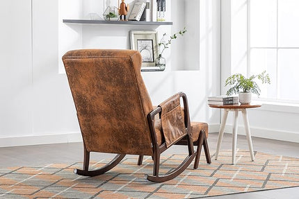 Armchair with Ottoman, Mid-Century Upholstered Accent Nursery, Glider Rocker Thick Cushion, Comfy Indoor Leisure Lounge Living Room, Bedroom, Office, Rocking Chair, Coffee - LeafyLoom