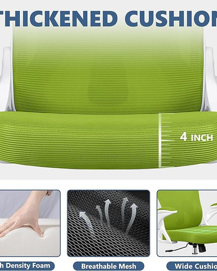 Office Chair Desk Chair, Ergonomic Mesh Computer Chair Home Office Desk Chairs, Swivel Task Chair Mid Back Breathable Rolling Chair with Adjustable Lumbar Support Flip Up Armrest (Green) - LeafyLoom