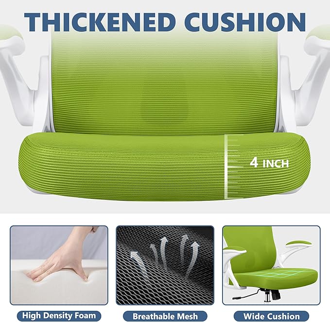 Office Chair Desk Chair, Ergonomic Mesh Computer Chair Home Office Desk Chairs, Swivel Task Chair Mid Back Breathable Rolling Chair with Adjustable Lumbar Support Flip Up Armrest (Green) - LeafyLoom