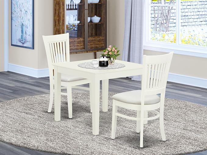 East West Furniture Oxford 3 Piece Room Furniture Set Contains a Square Kitchen Table and 2 Linen Fabric Upholstered Dining Chairs, 36x36 Inch, OXVA3-LWH-C - LeafyLoom