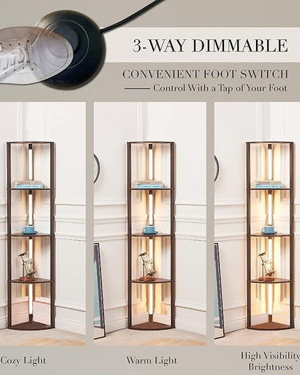 FENLO Fancy - LED Display Shelf with Dimmable Lights, LED Shelf Floor Lamps for Living Room, Sturdy Corner Shelf Curio Cabinet Display, Tall Floor Lamps with Shelves - LeafyLoom