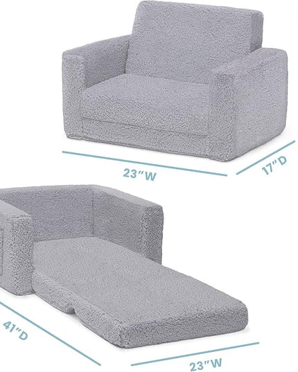 Delta Children Cozee Flip-Out Sherpa 2-in-1 Convertible Chair to Lounger for Kids, Grey - LeafyLoom