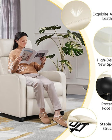 Yaheetech Recliner Chair PU Leather Recliner Sofa Home Theater Seating Adjustable Modern Single Reclining Chair Sofa with Pocket Spring Living Room Bedroom Beige - LeafyLoom