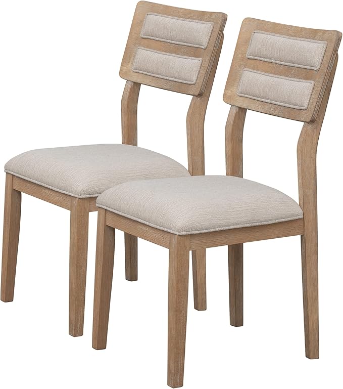 6-Piece Kitchen Dining Room Table Set with 4 Upholstered Chairs & Bench, Classic and Traditional Style, Natural Wood Wash, 60''L x 36''W x 30''H - LeafyLoom